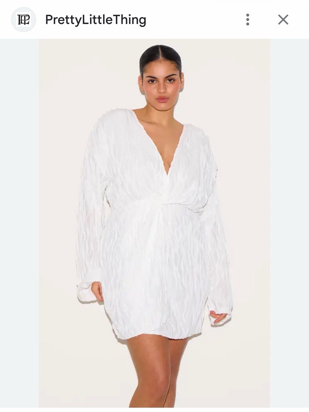 PrettyLittleThing White Textured Long Sleeve Mini Dress NWT